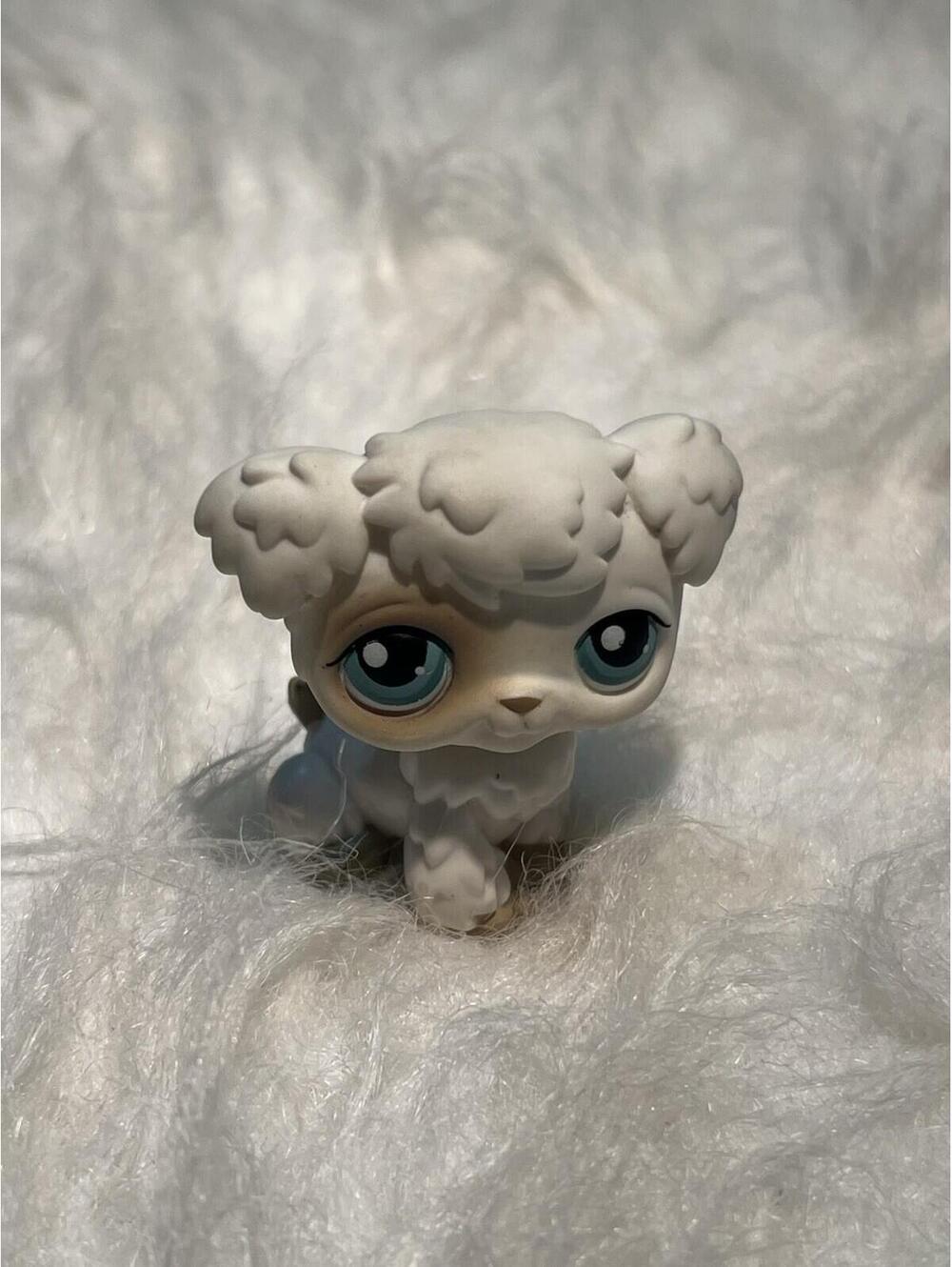 2004 Littlest Pet Shop LPS Authentic Hasbro #204 White Grey Poodle Dog